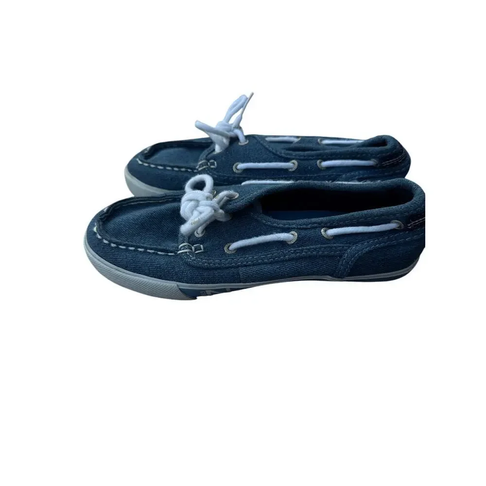 Nautica Kids Youth Size 3 Spinnaker Casual Denium Blue Canvas Boat Shoes‎